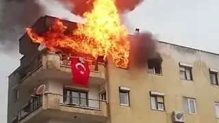 Muğla'nın Milas ilçesinde bir evde çıkan yangında mutfak tüpü patladı.O anlar kameraya böyle yansıdı