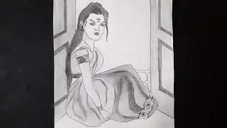 How To Draw A Indian Beauty By The Door / 5 Minutes Art - Easy Drawing In Lockdown