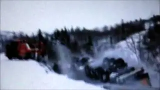 Tow Truck Accident-Tow Truck and Trailer Plunge Off Snowy Cliff In Norway