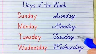 How to write Days of the Week in English cursive writing | Print  & Cursive Handwriting Practice