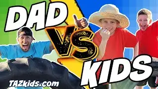 Dad vs Kids | Tire Flip Challenge | Workout with TAZ Kids Fitness!
