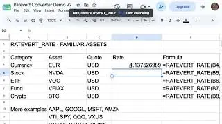Google Sheets Currency, Stock, ETF, Fund & Crypto Converter | Ratevert Tutorial