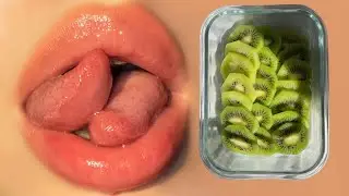 asmr eating kiwi with 2 tongues 
