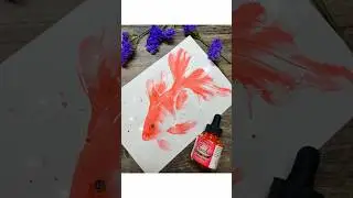 Goldfish ink painting #水彩イラスト #watercolorpainting #art #水彩 #painting #水彩絵の具 #watercolourpainting
