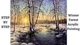 Winter Forest STEP By STEP Acrylic Painting