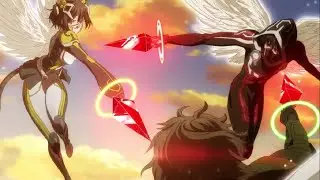 Mirai, Saki and Mukaido are Shooting Red Arrow to Each Other before the Fighting With Metropoliman