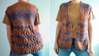 Easy V-Neck Sweater Vest with Buttons | Knitted vest button up | Two-sided vest with Leaves pattern
