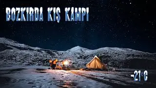 Bozkırda Kış Kampı | Winter Bushcraft Tent in Frozen Steppe - Woodstove & Rotisserie Chicken on Fire