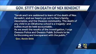 Gov. Kevin Stitt issues statement on Nex Benedict's death