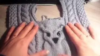 Master class PART 2 of a children's sweater with an owl knitted with needles.