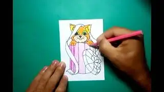 How to draw a kitten in a gift box