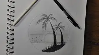How to draw scenery in a Circle ||  Easy Scenery Drawing in circle for beginners||
