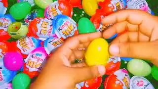100 Colored Glitter Kindar Surprise Eggs Toy Opening A Lot Of Kindarjoy Chocolate ASMR