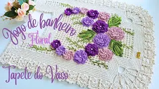 💜Tapete do Vaso em Crochê / Jogo de Banheiro Floral / Por Vanessa Marcondes