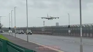 EMIRATES A380 LANDING HEATHROW