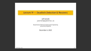 SE 350 Lecture 19: Deadlock Detection and Recovery