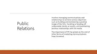 Advertising, Public Relations, and Sales Promotions