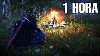 SOM DE FOGUEIRA, FLORESTA, VENTO E CHUVA FRACA PARA DORMIR - 1 HORA DE IMERSÃO EM THRONE AND LIBERTY