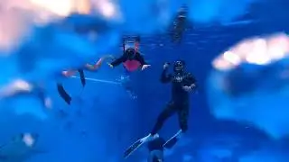 Family Diving  Mom and Daughter Floating, Dad Filming Underwater!