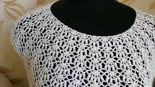 №121 Топик маечка кофточка крючком на круглой кокетке простой узор 