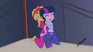 Sunset Shimmer tickles Twilight Sparkle