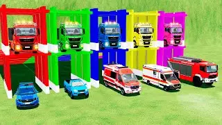 DACIA,  FORD POLICE CARS & VOLKSWAGEN, MERCEDES, AMBULANCE EMERGENCY TRANSPORTING WITH TRUCKS! FS22