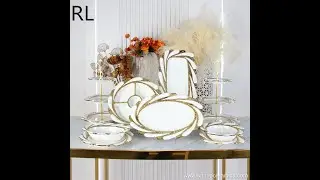 Luxury electroplated porcelain dinner 3 tier cake stand divided snack plate ceramic dinnerware set