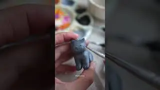 🎨 polymer clay cat⎪painting a miniature cat figure with acrylic paint😽 🧡 #clayart #cat #polymerclay