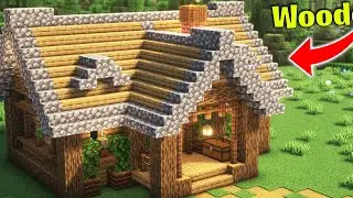 How to Build Wooden House with Cobblestone Roof - Minecraft Tutorial