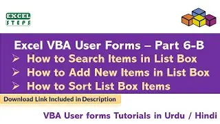 Excel VBA User Form: How to Search Item in List Box, Add New Item, and Sort ListBox Items #excelvba