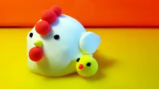 Курочка с цыплёнком из воздушного пластилина. Лепим поделку на тему птицы.