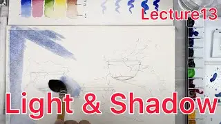 LECTURE 13-LIGHT AND SHADOW-SMALL FLOWER POT-SKETCH AND COLORING IN WATERCOLOR-Tutorial Step by Step