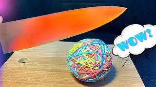 SUPER EXPERIMENT Glowing 1000 degree KNIFE VS Rubber Band Ball