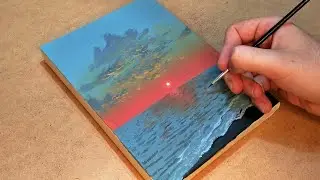 رسم غروب الشمس بالالوان الاكريليك