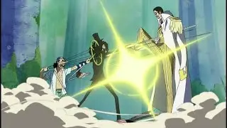 Rayleigh saves Kizaru from Go. D. Usopp