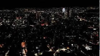 City buildings lit up at night