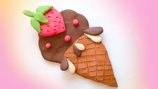 Лепка из пластилина. Как слепить мороженое для кукол. Шоколад и клубника. Plasticine ice cream.