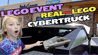 Event at Bricks and Minifigs, Real and Lego Cybertruck.