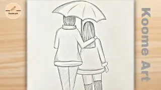 How to draw a lovely couple under an umbrella | easy pencil drawing