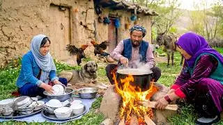 Traditional Afghan Shorba Cooked Over Fire 🔥 | Peaceful Village Life & Family Cooking