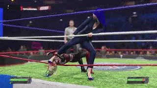 WWE 2K22 Bottom Rope Foot Choke In Blue Heels