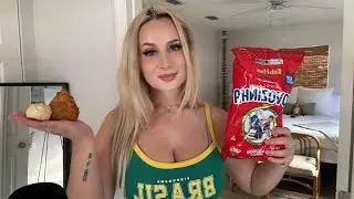 American Tries Brazilian Snacks and Speaking Portuguese - ASMR *relaxing*