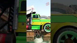 Dump Trucks vs Spinning Wooden Wheel #shorts #beamng #beamngdrive #beamngcrashes #trucksvs