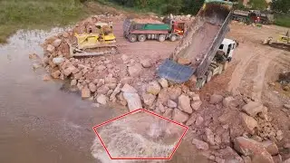 Ep.1 |Komatsu Dozers Push Most Stone From Mountain to landfilling up by many dump trucks process