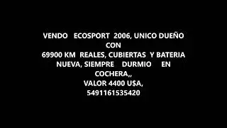 FORDECOSPORT 1.6 ,  UNICO     DUEÑO   , , PATENTE FRL 498/ 15-6180-8866/   CON  69800   KM
