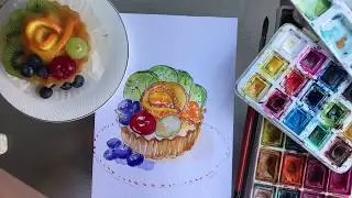 ПИРОЖНОЕ С ФРУКТАМИ. Как рисовать .Вкусненько! Акварель. Рисование для души