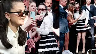Selena Gomez's Striped Mini Skirt In Paris