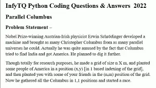 InfyTQ Python Coding Question *Parallel Columbus* & Answer 2022 #infytq #infosys #python #coding