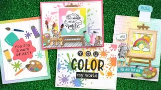 Intro to Canvas and Easel, Art Supplies + Paint Splatter Background Stencil + 4 cards