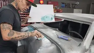 Body work: applying fibreglass reinforced filler on all the welds